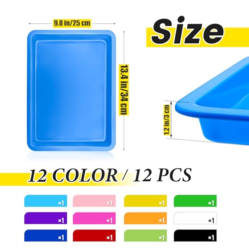 12 Pack Large Plastic Art Trays,Activity Crafts Tray,Colorful Activity Serving Tray for Painting,Jewelry,Beads,Home School,Art DIY Projects and Serving Organizer(12Colors)