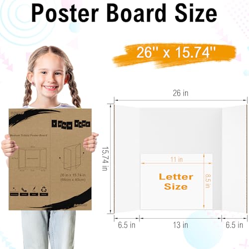 HAUTOCO 6 Pcs Trifold Poster Board 26 x 15.74'' Medium Presentation Boards - color: White, size: 26 x 15.74''
