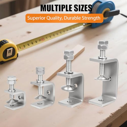 2-9/16 Inch C Clamp, 2 Pcs 304 Stainless Steel C Clamps, for WoodWorking, Small U Clamps for Mounting, Mini Desk Clamps with Stable Wide Jaw Opening & Protective Pads/I-Beam Design (65mm) - size: 2-9/16 Inch-2pcs（65mm）