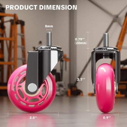 6 Pack Creeper Wheels 2.5 Inch, Threaded Stem Caster Wheels Heavy Duty - color: Pink, size: 6 Pack