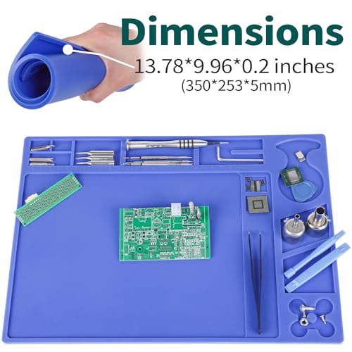 YIHUA M160 Heat-resistant Soldering Mat with Multiple Storage Slots, Built-in Ruler, Bendable Soft Silicone Soldering Mat, Dimensions 13.78 * 9.96 * 0.2 inches (350 * 253 * 5mm) - size: 13.78 in × 9.96 in