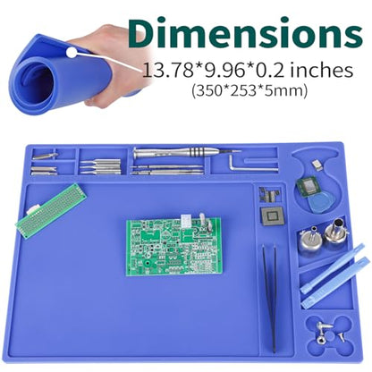 YIHUA M160 Heat-resistant Soldering Mat with Multiple Storage Slots, Built-in Ruler, Bendable Soft Silicone Soldering Mat, Dimensions 13.78 * 9.96 * 0.2 inches (350 * 253 * 5mm) - size: 13.78 in × 9.96 in