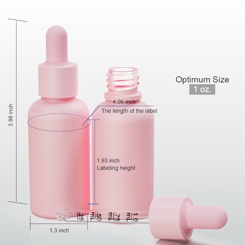 6PK 1oz Pink Coated Glass Dropper Bottles (30ML) with Glass Eye Droppers - color: Pink 6pack