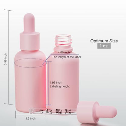 6PK 1oz Pink Coated Glass Dropper Bottles (30ML) with Glass Eye Droppers - color: Pink 6pack