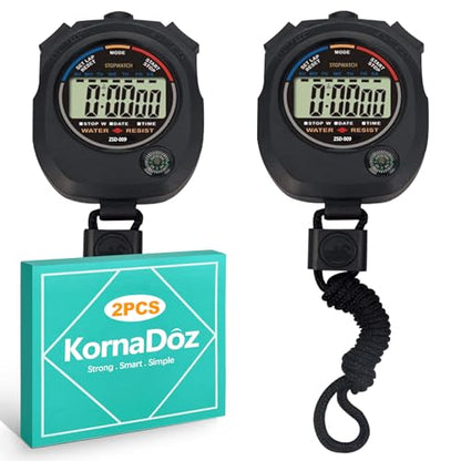 2 Pack Digital Stopwatch Timer: Large Display, 1/100 Sec Accuracy, Time/Date/Alarm - Handheld Stop Watch for Sports, Coaches, Kids, Referees, Training, Cronometro Digital, Includes Lanyard