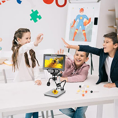 Koolertron 7" 12MP Digital Microscope, 1200X Magnification, 1080P USB Camera, 32GB TF Card, PC View, Rechargeable, LED Lights for Coin/PCB/Jewelry/Plant/Rock Inspection - size: 7 inch (32GB TF Card and 2 Fill Lights)