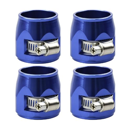 Aluminum Hose End Finisher Clamp, Universal Fit, Red Chrome Finish, 4pcs Set for Stainless Steel and Rubber Hoses, Model (Blue, 12AN) - color: Blue, size: 12AN