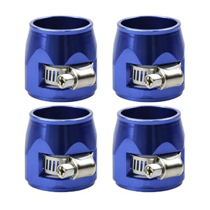 Aluminum Hose End Finisher Clamp, Universal Fit, Red Chrome Finish, 4pcs Set for Stainless Steel and Rubber Hoses, Model (Blue, 12AN) - color: Blue, size: 12AN