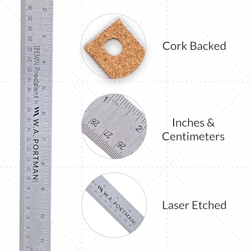 WA Portman Metal Ruler 12'', 10pc Corkback Stainless Steel, Metric Ruler - size: 12" 10 PACK