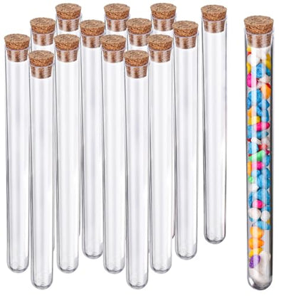 Test Tubes,15pcs Clear Plastic Test Tubes with Cork,15x150mm Tube for Scientific Experiments,Party Decoration,Candy,Bath Salt (15ml) - size: 15pcs*15ml(15x150mm)