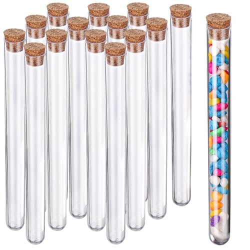 Test Tubes,15pcs Clear Plastic Test Tubes with Cork,15x150mm Tube for Scientific Experiments,Party Decoration,Candy,Bath Salt (15ml) - size: 15pcs*15ml(15x150mm)