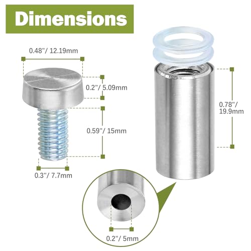 12 x 25mm (Dia. x L) Stainless Steel Standoff Screws - Silver - 4 Pieces - color: Silver, size: 12 x 25mm / 0.47" x 0.98"