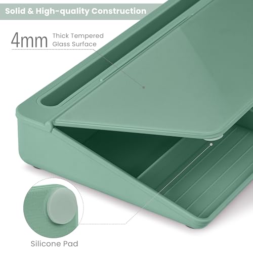 Varhomax Glass Desk Whiteboard with Storage - color: Green