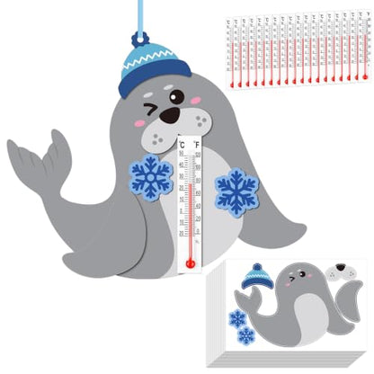 Mootycapa 18 Sets Winter Seal Crafts with Glass Thermometers Bulk - style: Seal