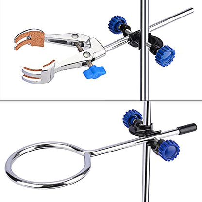 FunChem Lab Stand Set, Stainless Steel Support Stand Chemistry Set with Rod (22.4 inch L), 4 Prong Adjust Swivel Clamp, Retort Ring and 2 Boss Heads