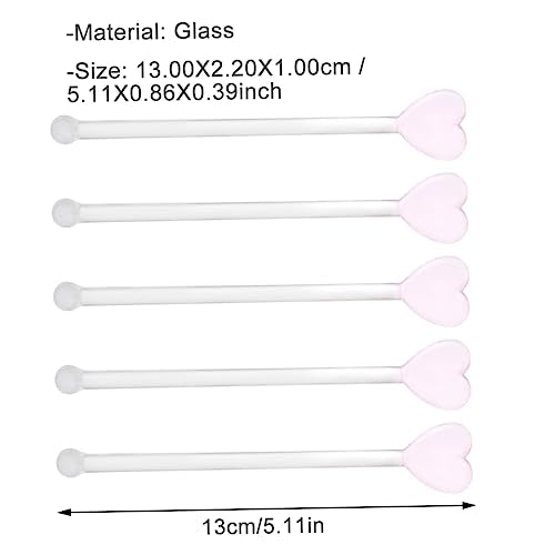 DOITOOL 5pcs Glass Coffee Stirrers Beverage Stir Sticks, Stirring Rod Swizzle Sticks with Decorative Heart Top for Mixing Cocktail, Whiskey, Hot Cocoa, Creamer, Fruit Juice