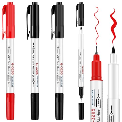 3 Pcs Alcohol Resistant Lab Markers Dual Head, 2 Black & 1 Red - color: 2 Black & 1 Red