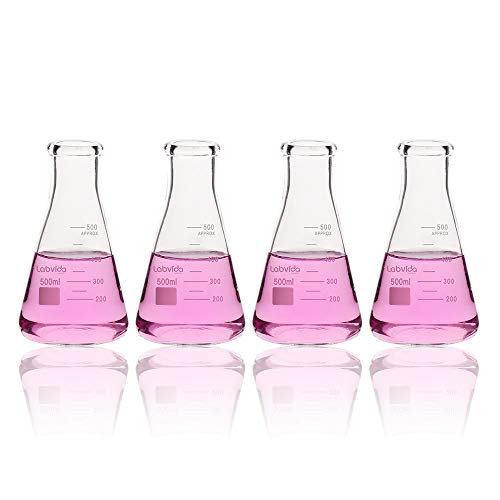 4pcs 500ml Narrow Mouth Glass Erlenmeyer Flasks, LVC004 - style: Vol. 500ml, Pack of 4
