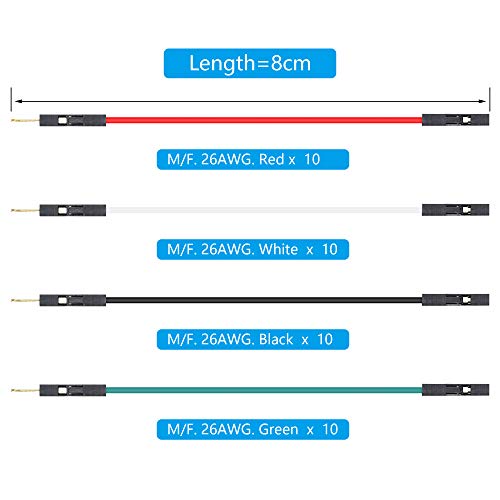 SinLoon Dupont Wire Breadboard Jumper Wires Jumper Wire Male to Female for Arduino Breadboard and Circuit Board 8cm 4 Colors Total 40-Pack(Male to Female)