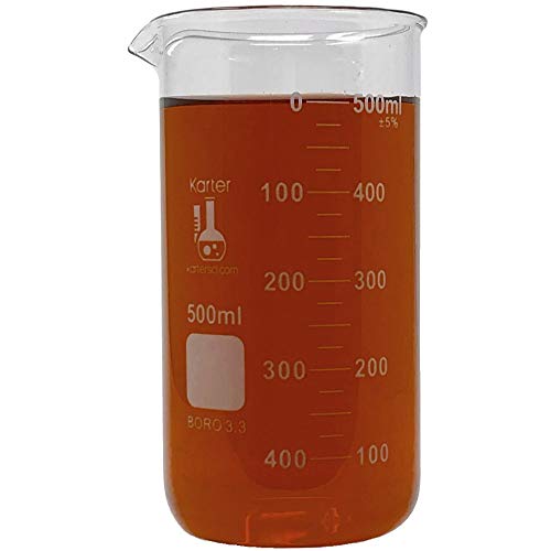 500ml Beaker, Tall Form, 3.3 Borosilicate Glass, Double Scale, Graduated, Karter Scientific 213F14 (Single) - size: 500ML, style: PACK OF 1