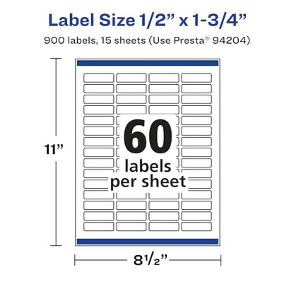 Avery Matte White Removable Rectangle Labels, Sure Feed Technology, Print-to-The-Edge, 0.5" x 1.75", 900 Removable Labels, Laser/Inkjet Printable - style: 900 labels