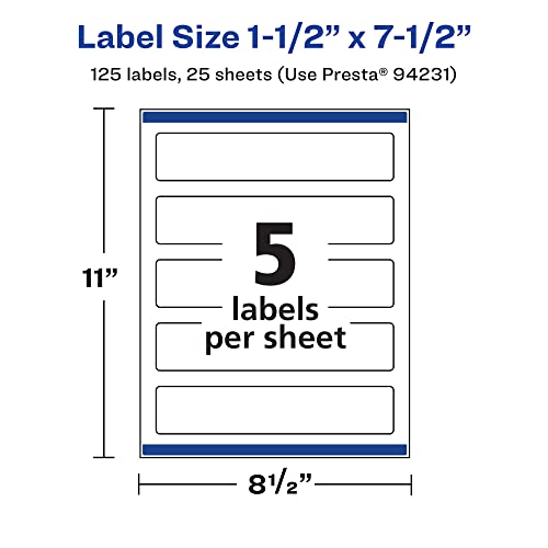 Avery® Printable Durable White Rectangle Labels, Sure Feed® Technology, 1.5" x 7.5", Print-to-the-Edge, Waterproof Labels, Laser & Pigment-Based Inkjet Compatible, 125 Total - style: 125 labels