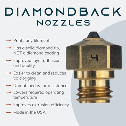 Diamondback MK10 PTFE Tube Compatible 3D Printer Nozzle, Diamond Tip, 0.4mm - size: 0.4mm