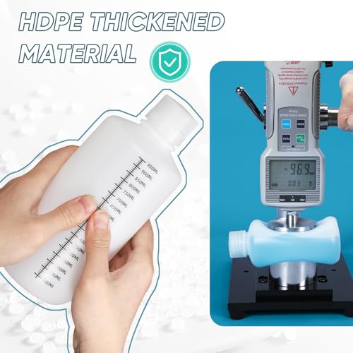 32oz/1000ml Narrow Mouth Plastic Bottles with Caps, HDPE Laboratory Grade Graduated Liquid Containers for Reagent Sample Medicine Water Storage (Translucent, 2 Pcs) - size: 32 Ounces