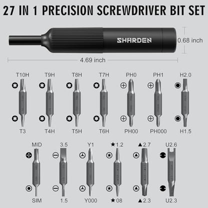 SHARDEN 27-in-1 Precision Screwdriver Set Multi Bit Mini Small Screwdriver - color: Black, size: Pocket Size-Precision