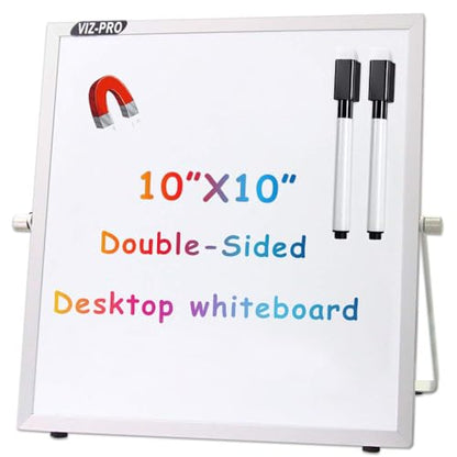 VIZ-PRO Small Desktop Dry Erase White Board with Stand, 10 x 10 Inches - size: 10"W x 10"H