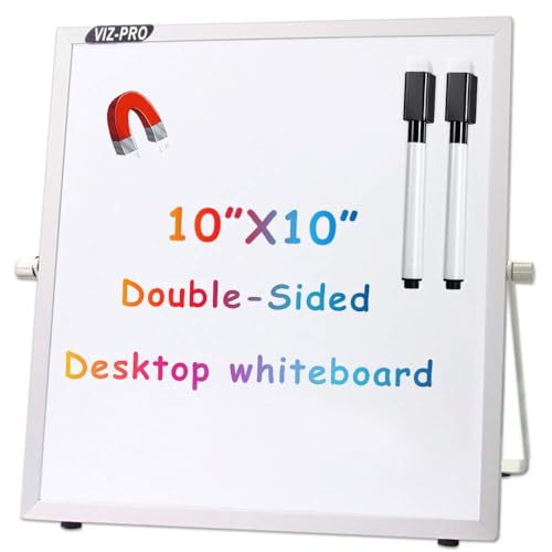 VIZ-PRO Small Desktop Dry Erase White Board with Stand, 10 x 10 Inches - size: 10"W x 10"H