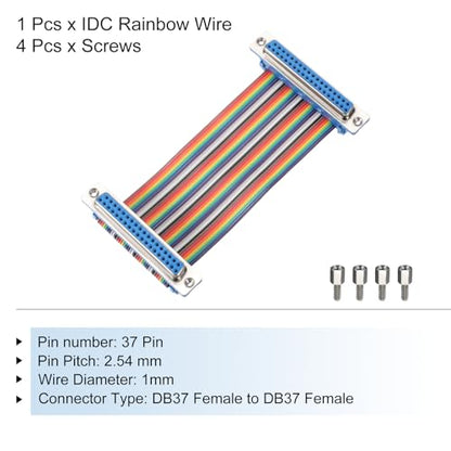 MECCANIXITY IDC Rainbow Wire Flat Ribbon Cable DB37 Female to DB37 Female 3.9 Inch Length 2.54mm Pitch Breadboard Jumper Wires for Electronic Projects - size: 3.9 Inch, style: DB37 Female to DB37 Female