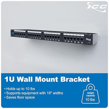 ICC 1U Hinged Wall Mount Rack Bracket, 6" Deep, 10 lb, Black, 2-Pack - size: 2 Pack, style: 1 RMS