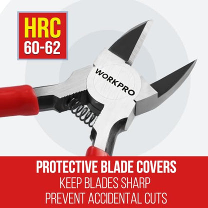 WORKPRO 2 Pack Wire Cutters, 6 Inch Precision Flush Cutters, Side Cutters - color: Red