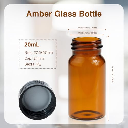 ALWSCI 5 Dram Amber Glass Vials Wide Mouth with Screw Caps, 20 Pack - size: 20ml