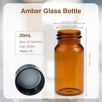 ALWSCI 5 Dram Amber Glass Vials Wide Mouth with Screw Caps, 20 Pack - size: 20ml