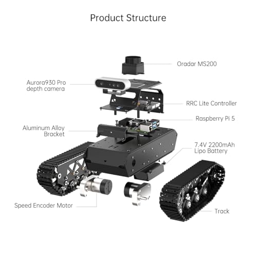 ROS2 Robot Car with ChatGPT Vision AI Large Language Models, 3D Depth Camera Tracked Tank Chassis Lidar SLAM Mapping Navigation Autonomous Driving, MentorPi T1 Advanced Kit without Raspberry Pi