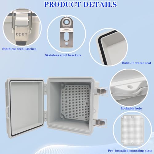 Outdoor Waterproof Electrical Box Junction Box Weatherproof IP67 ABS Plastic Enclosure Switch Router Project Box Electronics DIY Enclosure With Mounting Plate Wall Bracket Grey 5.9"x5.9"x3.5" - color: Grey, size: 5.9" x 5.9" x 3.5"