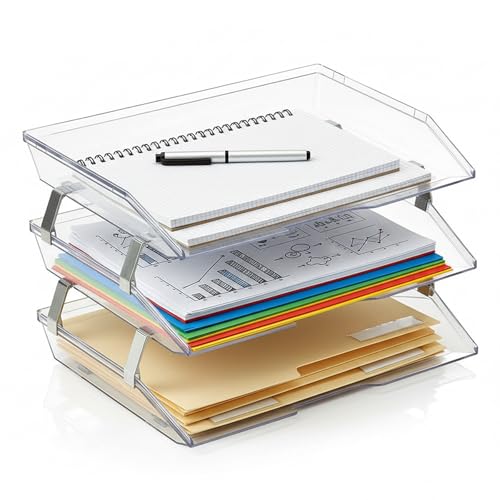 Acrimet 3 Tier Paper Letter Tray Side Load Letter Size, Office Desk File Document Organizer Plastic (Clear Crystal Color) - color: Crystal Color, size: 3 Tier