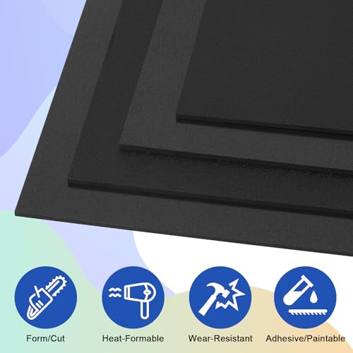 4Pack Black ABS Plastic Sheet 10" x 14" x 1/8" Thick Black Rigid Thermoplastic Sheet (Upgrade Surface) 3MM Flexible High Tensile ABS Moldable Plastic Panel for Crafts, DIY, Signs - color: Black, size: 10" x 14" x 1/8"