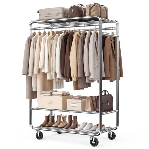 EAGMAK Heavy Duty Clothes Rack, 820 lb Double Rod, 3 Shelves, Silver - color: Silver
