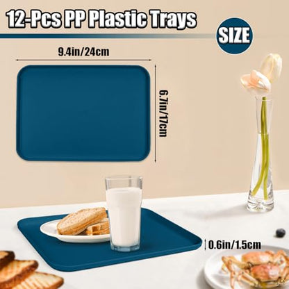 Plastic Serving Trays, 12 Pack Cafeteria Trays Plastic Fast Food Tray for DIY Projects, Painting, Beads, Organizing Supply, 9.4 X 6.7 X 0.6 Inches (Dark Blue) - color: Dark Blue