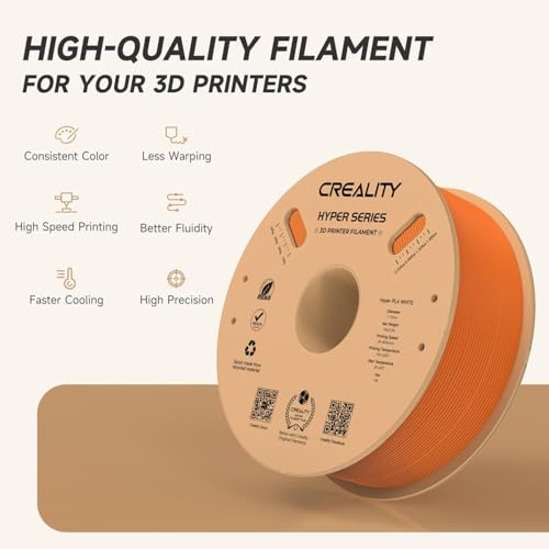 Official CREALITY Hyper PLA Filament 1.75mm, High Speed PLA 30-600mm/s Rapid 3D Printer Filament, Dimensional Accuracy +/-0.02mm, Stronger Toughness, Fit Most FDM 3D Printers，1KG(2.2lbs) Spool Orange - color: Orange