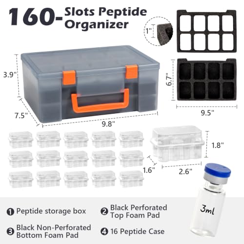 160 Slots Black Peptide Storage Box Bulk 3ml Plastic Peptide Case - color: Black, size: 160 Slots