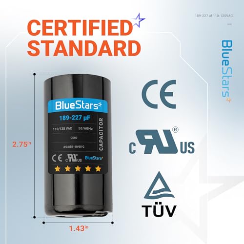 [Upgraded] BlueStars 189-227 MFD uF 125VAC Capacitor - size: 189-227 MFD 110-125 VAC