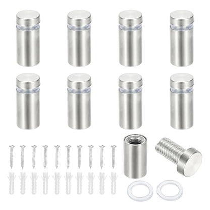 PATIKIL 1/2x1" Standoff Screws, 8 Pack Stainless Steel Stand Off Wall Mounts Wall Sign Mounting Hardware Advertising Standoff Nail for Hanging Acrylic Signs Picture Frame, Silver - size: 1/2x1"