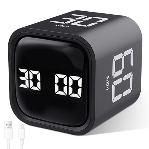 GuDoQi Multi-Function Cube Timer, 5/10/30/60 Min & Custom Count Down, Included Pause & Resume Feature, Silent, Vibrate & Adjustable Sound Alarm for Productivity in Tasks, Study & Kitchen, Black - color: Black