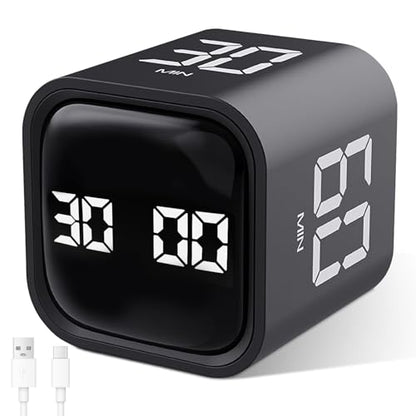 GuDoQi Multi-Function Cube Timer, 5/10/30/60 Min & Custom Count Down, Included Pause & Resume Feature, Silent, Vibrate & Adjustable Sound Alarm for Productivity in Tasks, Study & Kitchen, Black - color: Black