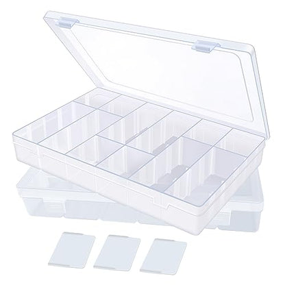 2Pack 18 Grids Craft Organizers and Storage Bead Organizer Tackle Box Organizer with Adjustable Divider, Plastic, Clear