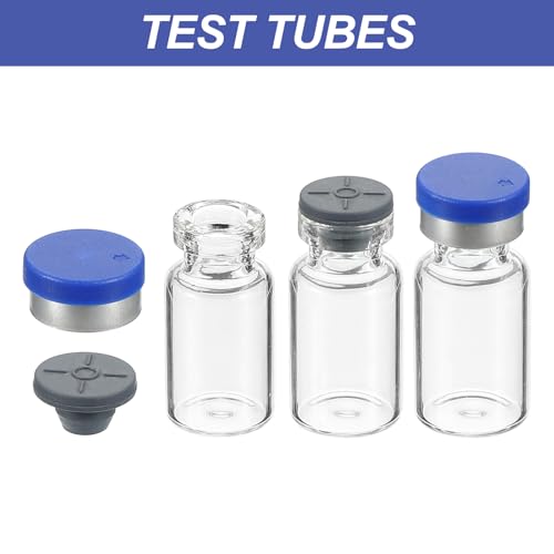 PATIKIL 2ml Sample Vials, 100 Pack Lab Empty Vials with Butyl Rubber Stopper Crimp Top Caps and Labels Borosilicate Glass Vial, Clear - color: Clear, size: 2ml